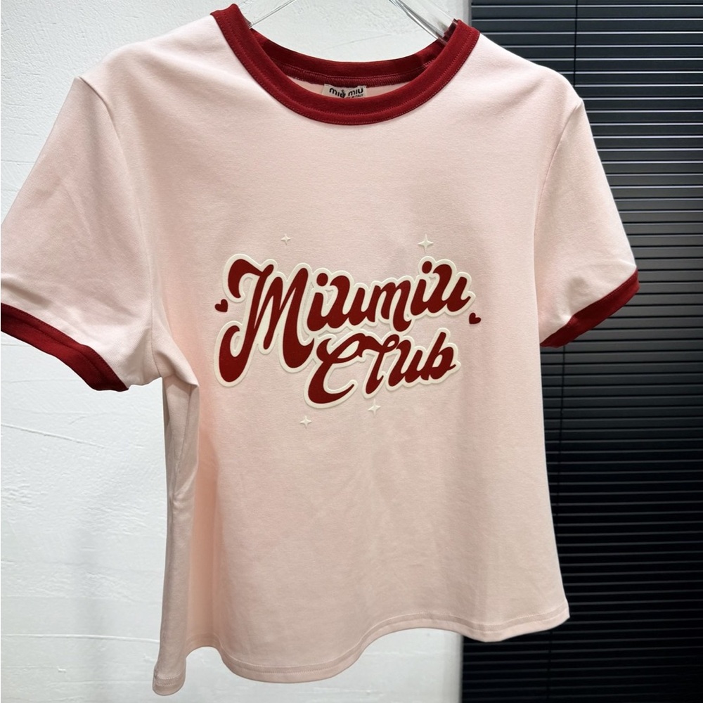 Miu Miu Pink and Red Short Sleeve Tee